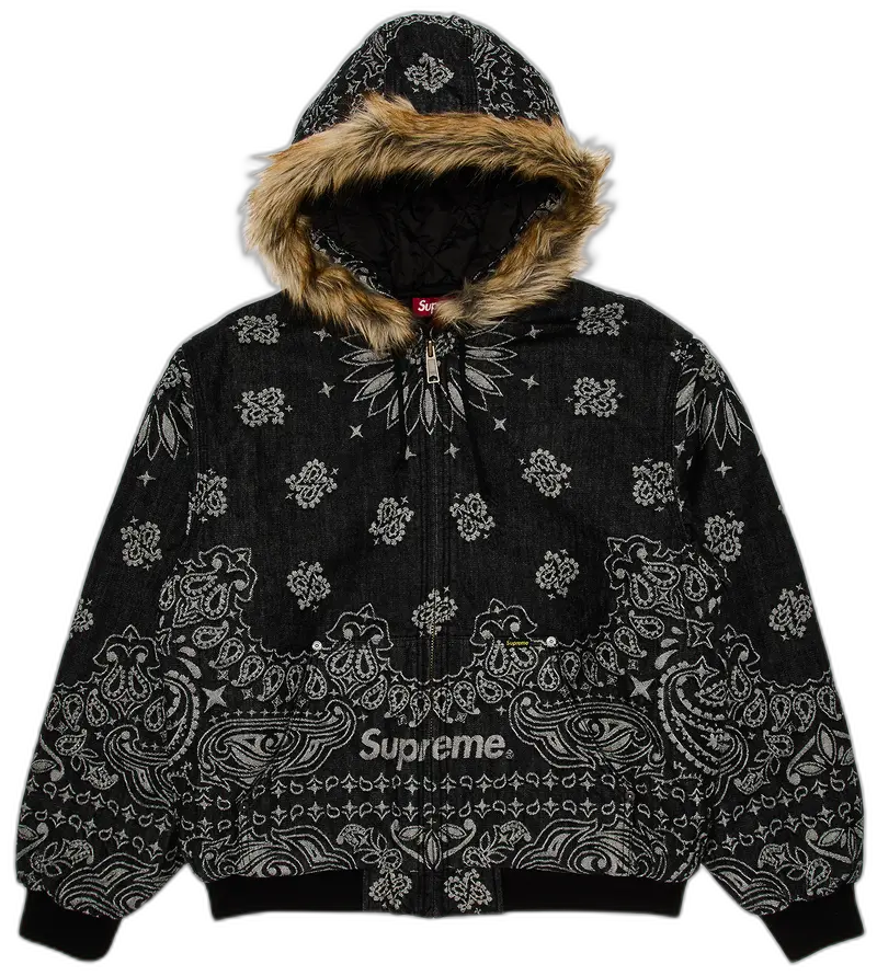 Supreme Bandana Jacquard Denim Hooded Work Jacket Black